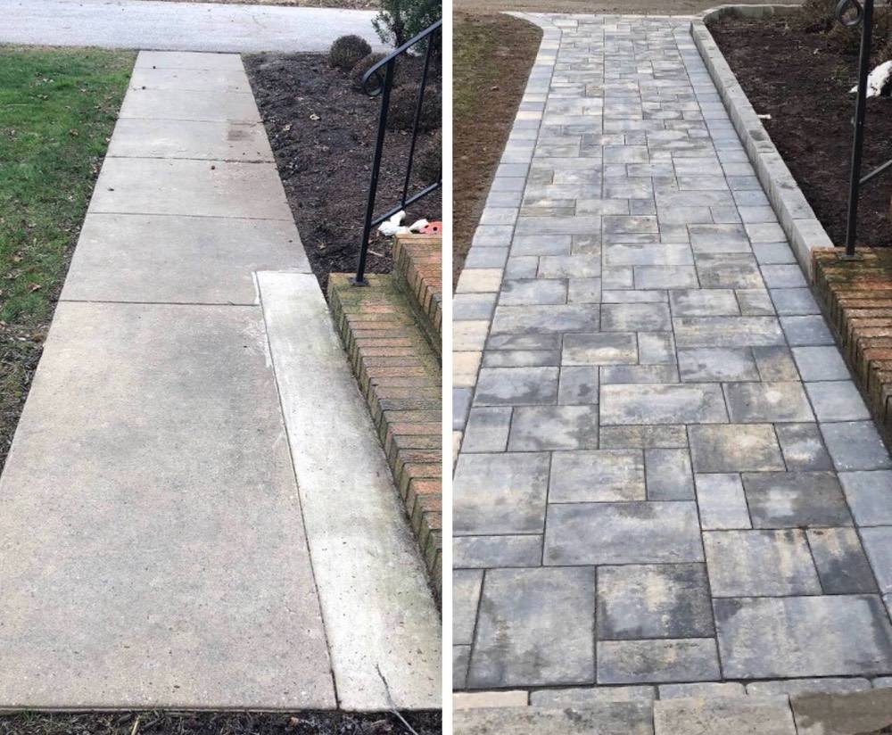 Paver Sidewalk before and after