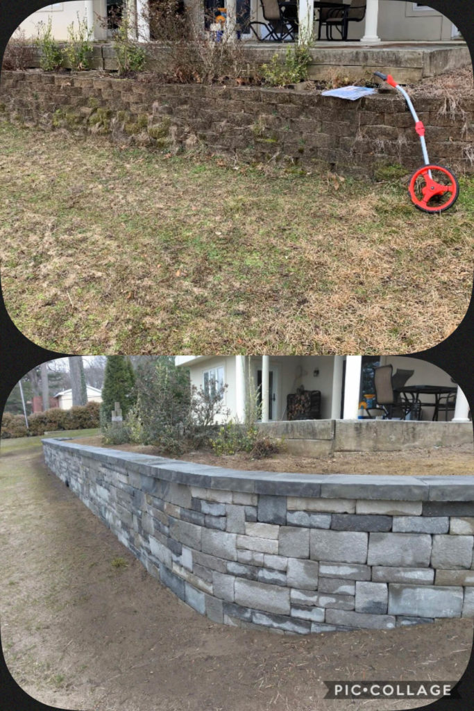 Garden retaining wall Before and After