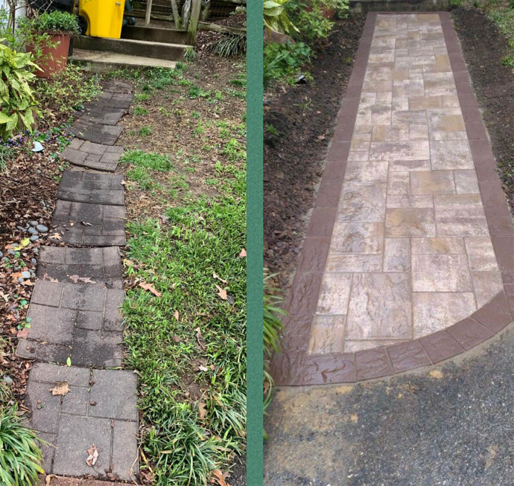 Before and After of side paver walkway