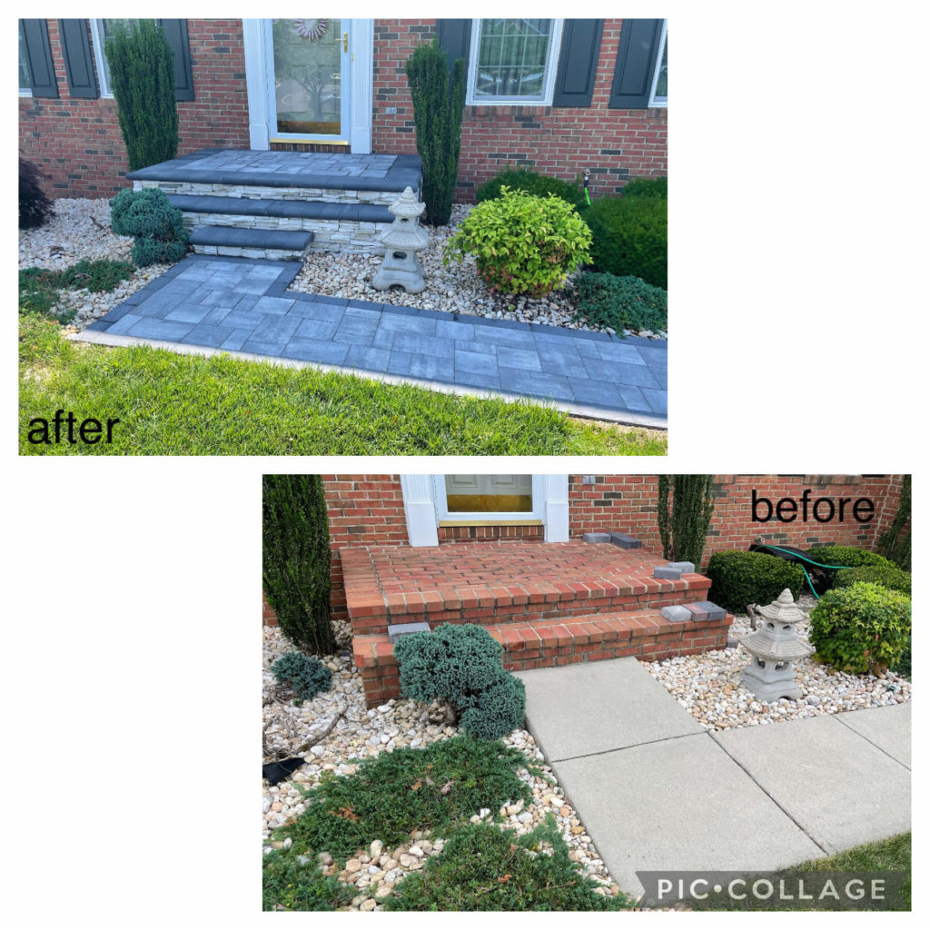 Odenton Paver Sidewalk and Porch Overlay Before and After