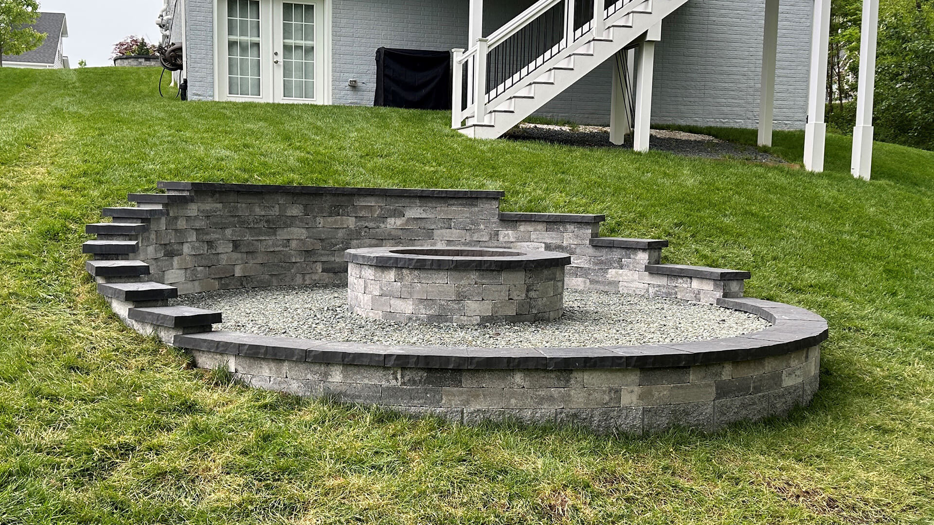 Millersville Paver Fire Pit and Landscape Garden Wall Three Little